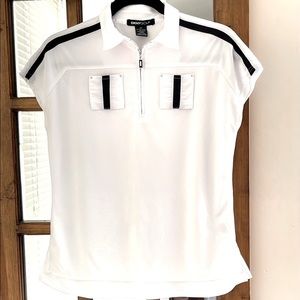 DKNYGolf Women Short Sleeve 1/4 Zip-On White/Black Golf Polo Shirt Size US XS